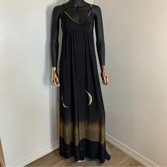 EUC Folter Black & Gold Resort Wear Maxi Sundress - Picture 1 of 9